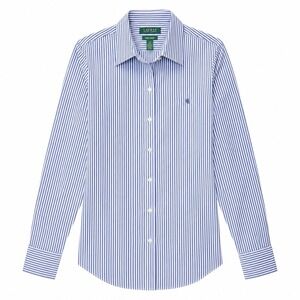 NWT$ LRL Ralph Lauren Button Front Top Sz XL Blue White Stripe Monogram Logo